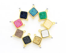 Load image into Gallery viewer, Mystic Drusy Diamond Shape Bezel Connector Beads, Bezel Druzy Charm, Gold/Silver finish,Pink/Black/Silver/White/Blue, 12x16mm,SKU#V30