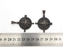 Load image into Gallery viewer, Black CZ Pave On Black Micro Pave Round Compass Pendant/Charm with Star ,Cubic Zirconia Pendant, 38x50mm, sku#F529/F411