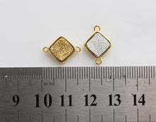 Load image into Gallery viewer, Mystic Drusy Diamond Shape Bezel Connector Beads, Bezel Druzy Charm, Gold/Silver finish,Pink/Black/Silver/White/Blue, 12x16mm,SKU#V30