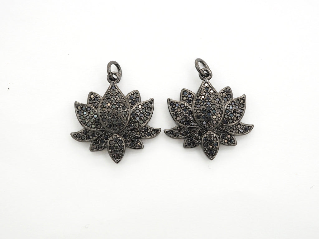 Black CZ Pave On Black Micro Pave Lotus Pendant/Charm,Cubic Zirconia Pendant,Fashion Jewelry Findings, 25x25mm, sku#F530