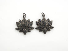 Load image into Gallery viewer, Black CZ Pave On Black Micro Pave Lotus Pendant/Charm,Cubic Zirconia Pendant,Fashion Jewelry Findings, 25x25mm, sku#F530