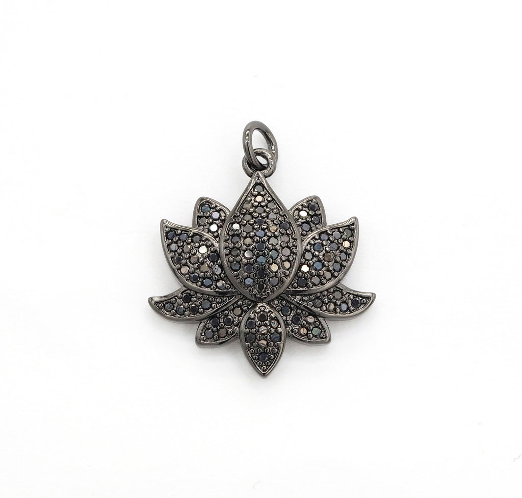 Black CZ Pave On Black Micro Pave Lotus Pendant/Charm,Cubic Zirconia Pendant,Fashion Jewelry Findings, 25x25mm, sku#F530
