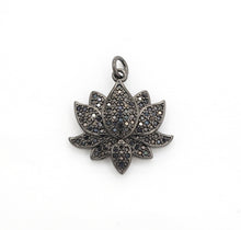 Load image into Gallery viewer, Black CZ Pave On Black Micro Pave Lotus Pendant/Charm,Cubic Zirconia Pendant,Fashion Jewelry Findings, 25x25mm, sku#F530