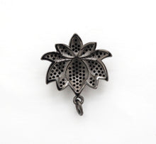 Load image into Gallery viewer, Black CZ Pave On Black Micro Pave Lotus Pendant/Charm,Cubic Zirconia Pendant,Fashion Jewelry Findings, 25x25mm, sku#F530