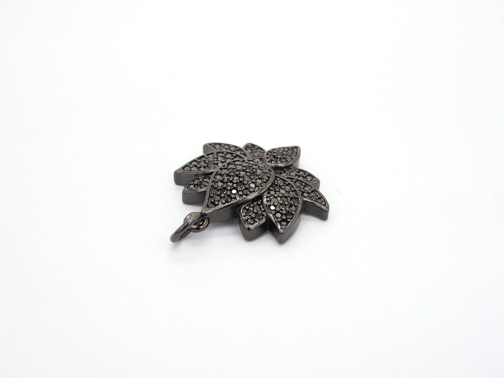 Black CZ Pave On Black Micro Pave Lotus Pendant/Charm,Cubic Zirconia Pendant,Fashion Jewelry Findings, 25x25mm, sku#F530