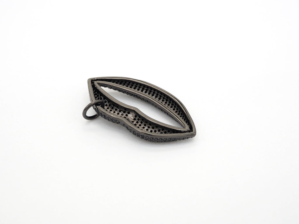 Black CZ Pave On Black Micro Pave Lip Pendant/FOCAL, Cubic Zirconia Pendant Charm, Fashion Jewelry Findings, 21x37mm, sku#F531/F522