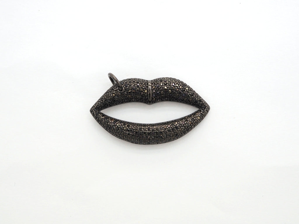Black CZ Pave On Black Micro Pave Lip Pendant/FOCAL, Cubic Zirconia Pendant Charm, Fashion Jewelry Findings, 21x37mm, sku#F531/F522