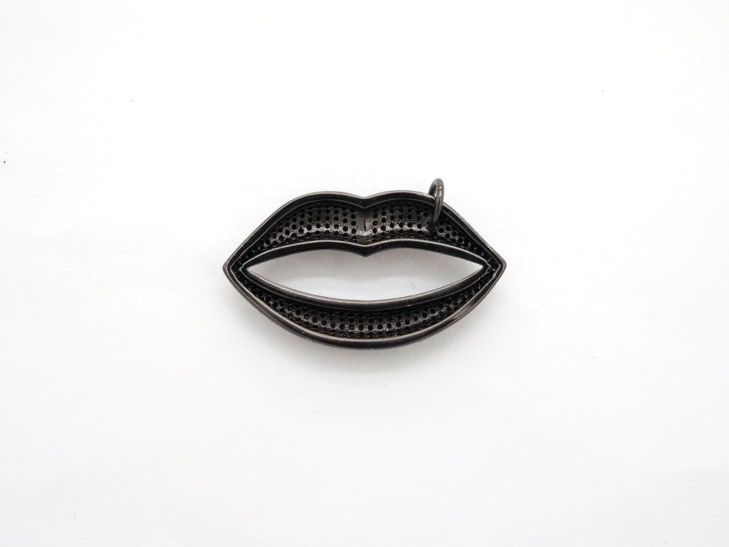 Black CZ Pave On Black Micro Pave Lip Pendant/FOCAL, Cubic Zirconia Pendant Charm, Fashion Jewelry Findings, 21x37mm, sku#F531/F522