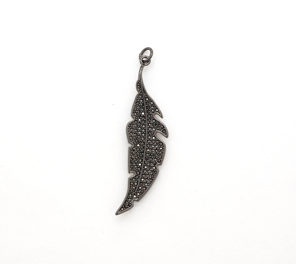 Black CZ Pave On Black Micro Pave Feather/Leaf Pendant/Charm,Cubic Zirconia Pendant,Fashion Jewelry Findings, 12x46mm, sku#F532