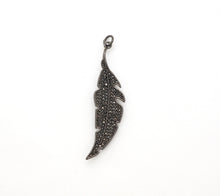 Load image into Gallery viewer, Black CZ Pave On Black Micro Pave Feather/Leaf Pendant/Charm,Cubic Zirconia Pendant,Fashion Jewelry Findings, 12x46mm, sku#F532