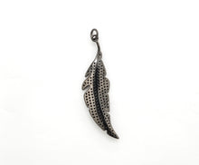 Load image into Gallery viewer, Black CZ Pave On Black Micro Pave Feather/Leaf Pendant/Charm,Cubic Zirconia Pendant,Fashion Jewelry Findings, 12x46mm, sku#F532