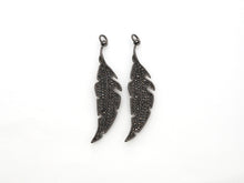 Load image into Gallery viewer, Black CZ Pave On Black Micro Pave Feather/Leaf Pendant/Charm,Cubic Zirconia Pendant,Fashion Jewelry Findings, 12x46mm, sku#F532