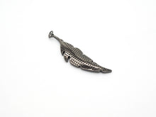 Load image into Gallery viewer, Black CZ Pave On Black Micro Pave Feather/Leaf Pendant/Charm,Cubic Zirconia Pendant,Fashion Jewelry Findings, 12x46mm, sku#F532