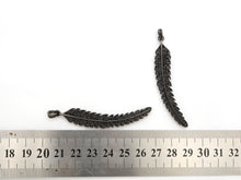 Load image into Gallery viewer, Black CZ Pave On Black Micro Pave LONG Feather/Leaf Pendant/Charm,Cubic Zirconia Pendant,Fashion Jewelry Findings, 11x61mm, sku#F534