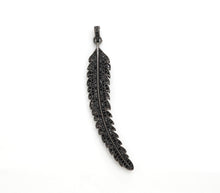 Load image into Gallery viewer, Black CZ Pave On Black Micro Pave LONG Feather/Leaf Pendant/Charm,Cubic Zirconia Pendant,Fashion Jewelry Findings, 11x61mm, sku#F534
