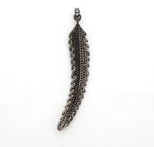 Load image into Gallery viewer, Black CZ Pave On Black Micro Pave LONG Feather/Leaf Pendant/Charm,Cubic Zirconia Pendant,Fashion Jewelry Findings, 11x61mm, sku#F534