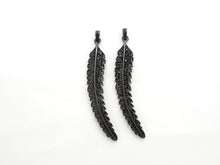 Load image into Gallery viewer, Black CZ Pave On Black Micro Pave LONG Feather/Leaf Pendant/Charm,Cubic Zirconia Pendant,Fashion Jewelry Findings, 11x61mm, sku#F534