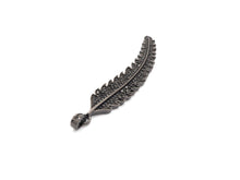 Load image into Gallery viewer, Black CZ Pave On Black Micro Pave LONG Feather/Leaf Pendant/Charm,Cubic Zirconia Pendant,Fashion Jewelry Findings, 11x61mm, sku#F534