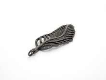 Load image into Gallery viewer, Black CZ Pave On Black Micro Pave Feather/Leaf Pendant/Charm,Cubic Zirconia Pendant,Fashion Jewelry Findings, 19x57mm, sku#F535