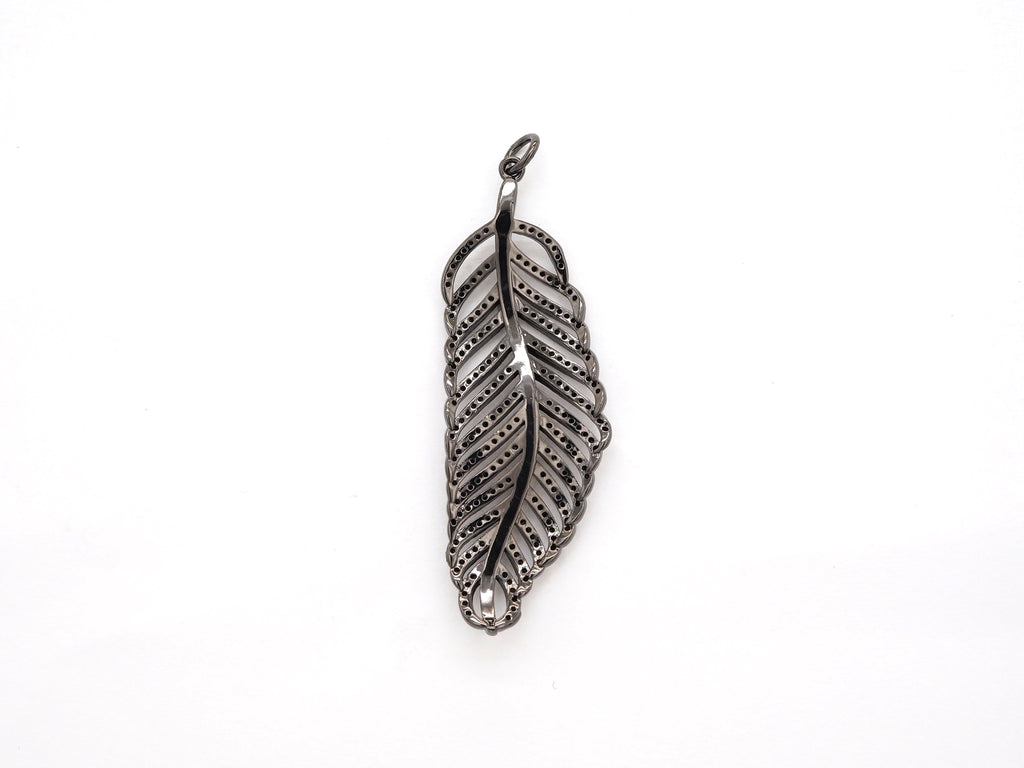 Black CZ Pave On Black Micro Pave Feather/Leaf Pendant/Charm,Cubic Zirconia Pendant,Fashion Jewelry Findings, 19x57mm, sku#F535