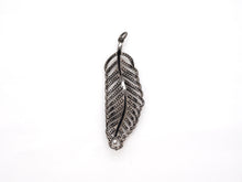 Load image into Gallery viewer, Black CZ Pave On Black Micro Pave Feather/Leaf Pendant/Charm,Cubic Zirconia Pendant,Fashion Jewelry Findings, 19x57mm, sku#F535