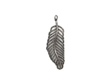 Load image into Gallery viewer, Black CZ Pave On Black Micro Pave Feather/Leaf Pendant/Charm,Cubic Zirconia Pendant,Fashion Jewelry Findings, 19x57mm, sku#F535