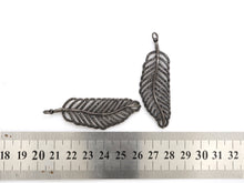 Load image into Gallery viewer, Black CZ Pave On Black Micro Pave Feather/Leaf Pendant/Charm,Cubic Zirconia Pendant,Fashion Jewelry Findings, 19x57mm, sku#F535