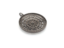 Load image into Gallery viewer, Black CZ Pave On Black Micro Pave Hollow out Filigree Round Pendant/Focal,Cubic Zirconia Pendant,Fashion Jewelry Findings, 40x43mm, sku#F537