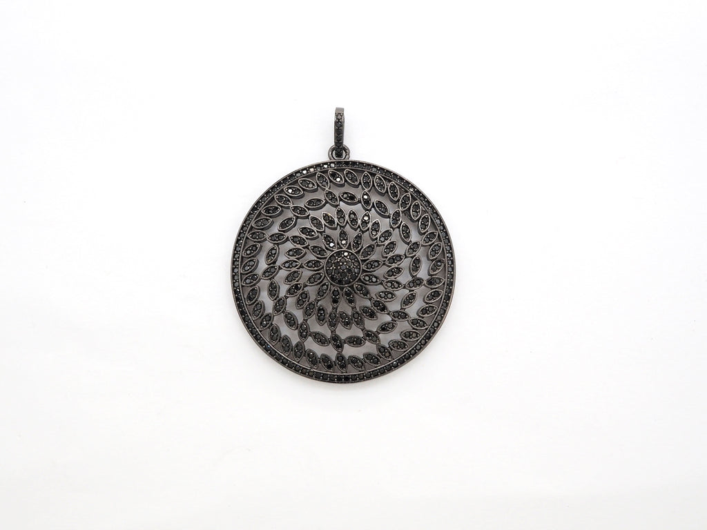 Black CZ Pave On Black Micro Pave Hollow out Filigree Round Pendant/Focal,Cubic Zirconia Pendant,Fashion Jewelry Findings, 40x43mm, sku#F537