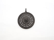 Load image into Gallery viewer, Black CZ Pave On Black Micro Pave Hollow out Filigree Round Pendant/Focal,Cubic Zirconia Pendant,Fashion Jewelry Findings, 40x43mm, sku#F537