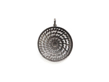 Load image into Gallery viewer, Black CZ Pave On Black Micro Pave Hollow out Filigree Round Pendant/Focal,Cubic Zirconia Pendant,Fashion Jewelry Findings, 40x43mm, sku#F537