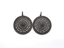 Load image into Gallery viewer, Black CZ Pave On Black Micro Pave Hollow out Filigree Round Pendant/Focal,Cubic Zirconia Pendant,Fashion Jewelry Findings, 40x43mm, sku#F537