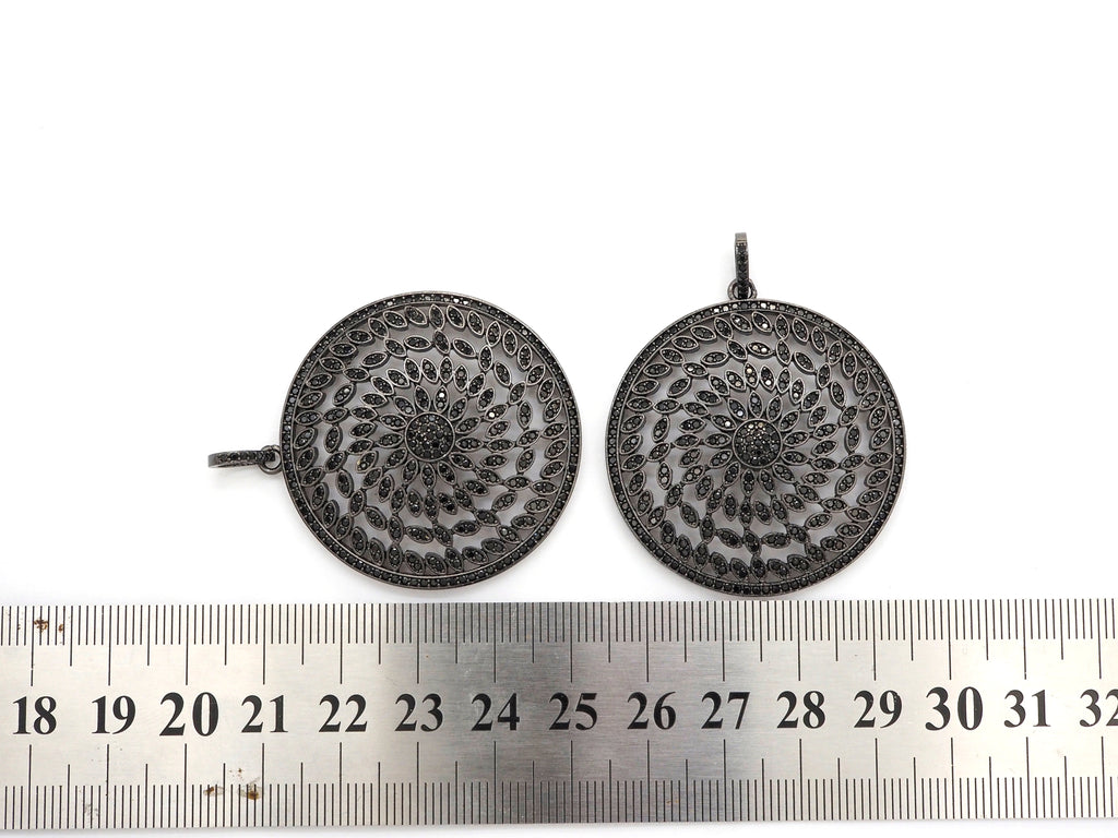 Black CZ Pave On Black Micro Pave Hollow out Filigree Round Pendant/Focal,Cubic Zirconia Pendant,Fashion Jewelry Findings, 40x43mm, sku#F537