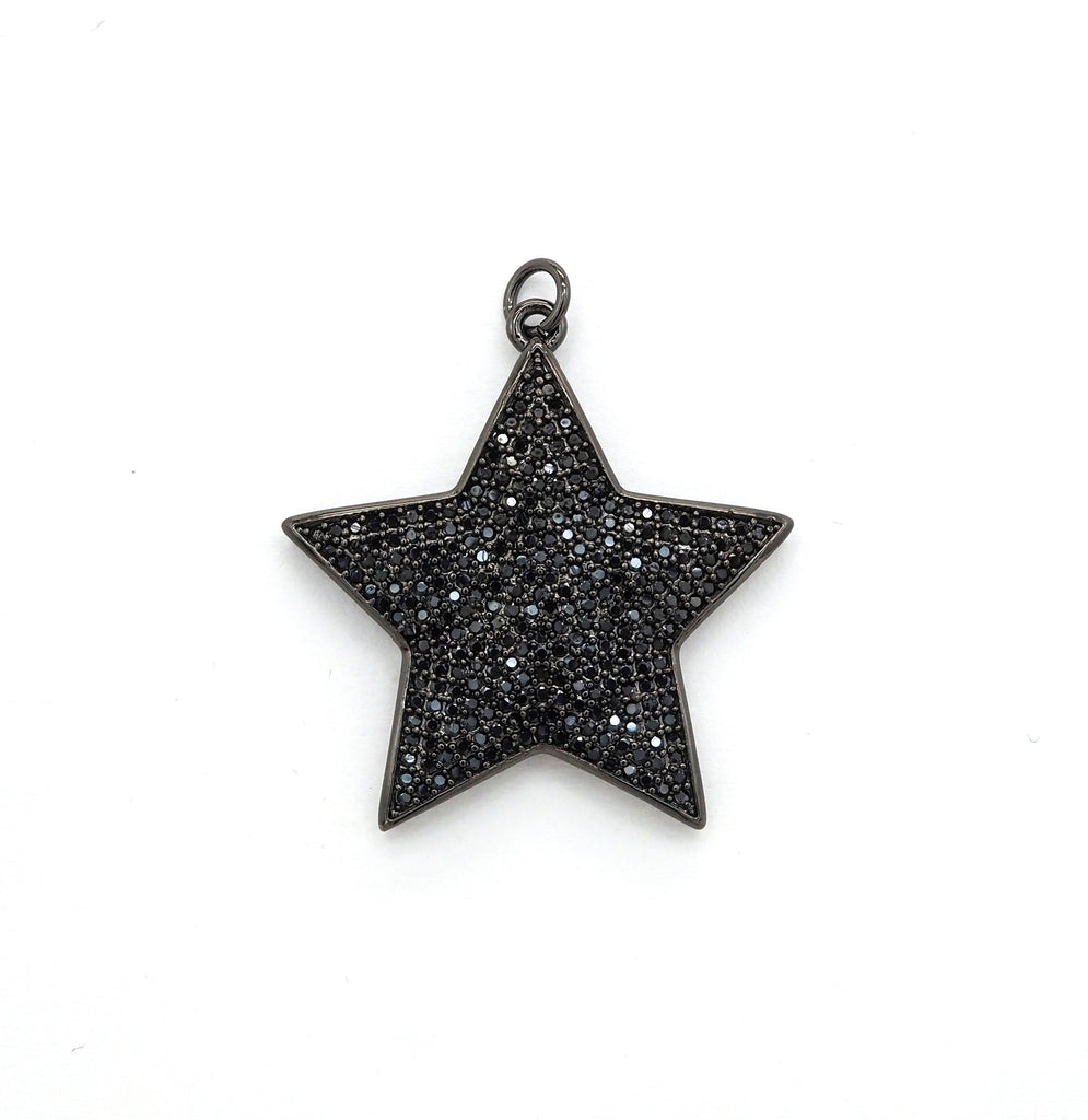 Black CZ Pave On Black Micro Pave Five Point Star Pendant/Charm,Cubic Zirconia Pendant,Fashion Jewelry Findings, 31x32mm, sku#F538