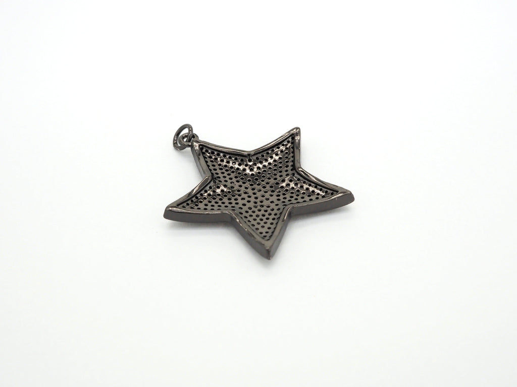 Black CZ Pave On Black Micro Pave Five Point Star Pendant/Charm,Cubic Zirconia Pendant,Fashion Jewelry Findings, 31x32mm, sku#F538