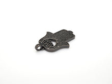 Load image into Gallery viewer, Black CZ Pave On Black Micro Pave Hamsa Hand with Heart Pendant/Charm,Cubic Zirconia Pendant,Fashion Jewelry Findings, 27x35mm, sku#F539
