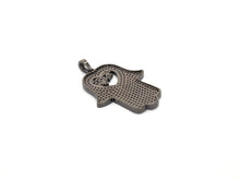 Load image into Gallery viewer, Black CZ Pave On Black Micro Pave Hamsa Hand with Heart Pendant/Charm,Cubic Zirconia Pendant,Fashion Jewelry Findings, 27x35mm, sku#F539