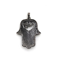 Load image into Gallery viewer, Black CZ Pave On Black Micro Pave Hamsa Hand with Heart Pendant/Charm,Cubic Zirconia Pendant,Fashion Jewelry Findings, 27x35mm, sku#F539