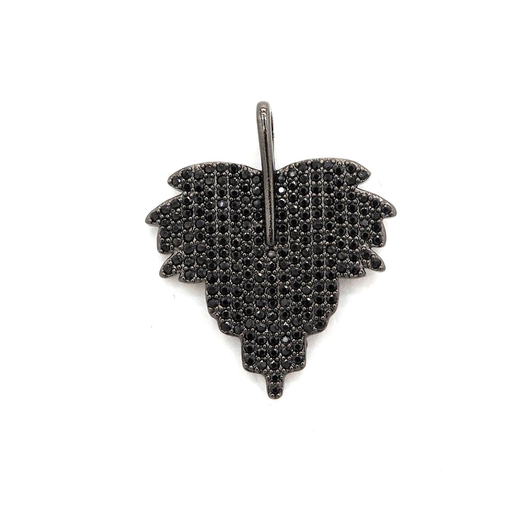 Black CZ Pave On Black Micro Pave Leaf Pendant/Charm,Cubic Z