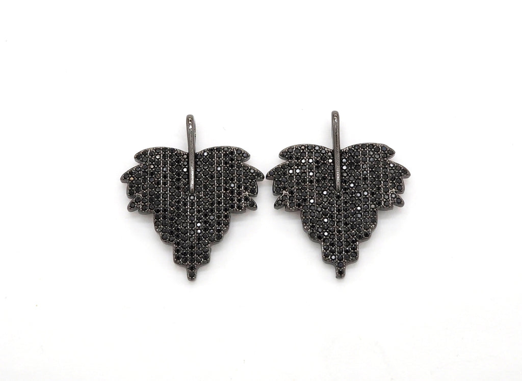 Black CZ Pave On Black Micro Pave Leaf Pendant/Charm,Cubic Z