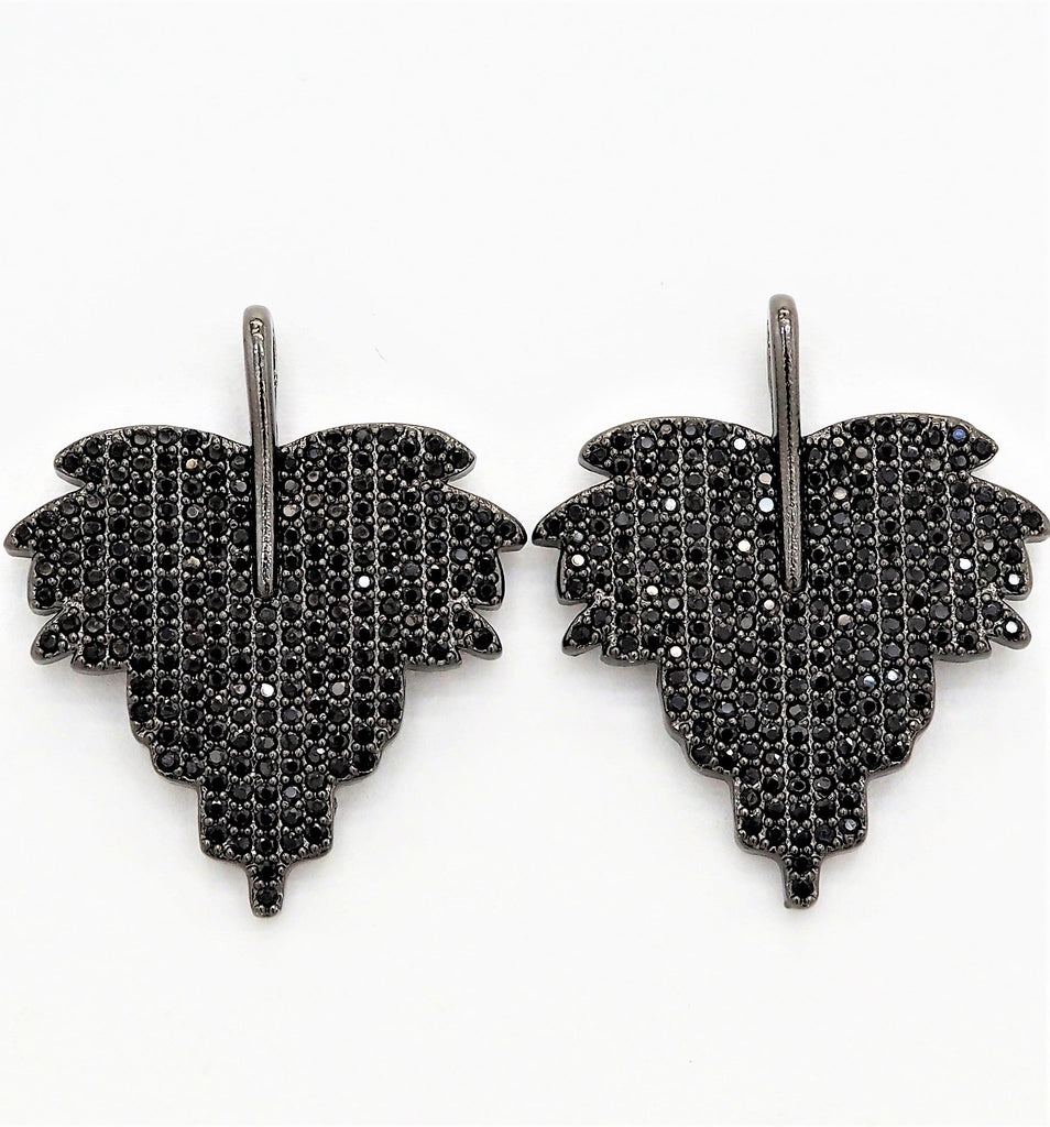 Black CZ Pave On Black Micro Pave Leaf Pendant/Charm,Cubic Z