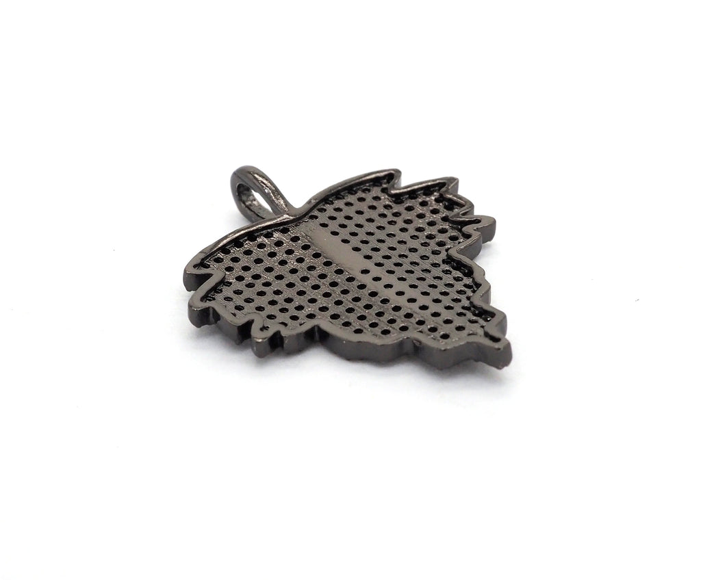 Black CZ Pave On Black Micro Pave Leaf Pendant/Charm,Cubic Z