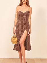 Load image into Gallery viewer, Early Spring Retro Dots High Waist Sexy Side Split Lower Hem Lace Strap Dress Large Swing Dress