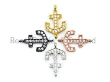 Load image into Gallery viewer, CZ Clear Micro Pave Anchor Arrow Connector, Clear CZ on Gold/Silver/Rose Gold/Gunmetal Bracelet Necklace Charm,14x23mm, sku#M217