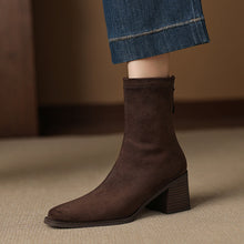 Load image into Gallery viewer, Women's Suede Square Toe Chunky Heel Boots