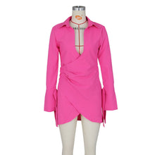 Load image into Gallery viewer, Fall Wome Clothing Sexy Pleated Criss Cross Shirt Dress Women Clothing