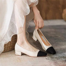 Load image into Gallery viewer, Women's French-Style Chunky Heel Square Toe Pumps - Soft PU Leather Slip-On Casual Shoes