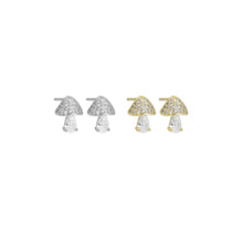 Load image into Gallery viewer, Clear CZ Mushroom Gold Silver Stud Earrings, Sku#A177