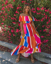 Load image into Gallery viewer, Women New Striped Printed Shoulder Ruffled Dress