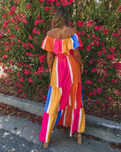 Load image into Gallery viewer, Women New Striped Printed Shoulder Ruffled Dress